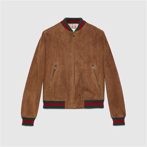 suede gucci logo jacket|Gucci web black leather jacket.